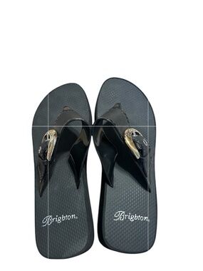 Brighton Vintage Dove Black Sandals with Silver Buckle